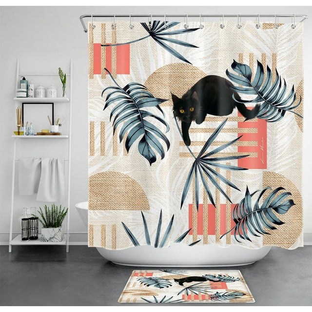 Cat Paradise: Elevate Your Bathroom with a Stylish Tropical Shower Set