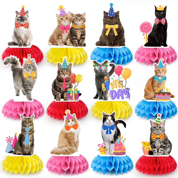 Cat Party Decorations, 12pcs Cat Honeycomb Centerpieces/Cat Honeycomb Decor/Cat Party Honeycomb Centerpieces, Cat Honeycomb Table Decoration for Cat Birthday Party Supplies