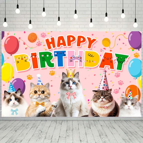 Cat Party Decorations, 71'' x 43'' Cat Birthday Backdrop Cat Happy Birthday Banner Cat Party Backdrop Cat Themed Birthday Party Backdrop, Cat Party Background for Cat Birthday Party Decorations