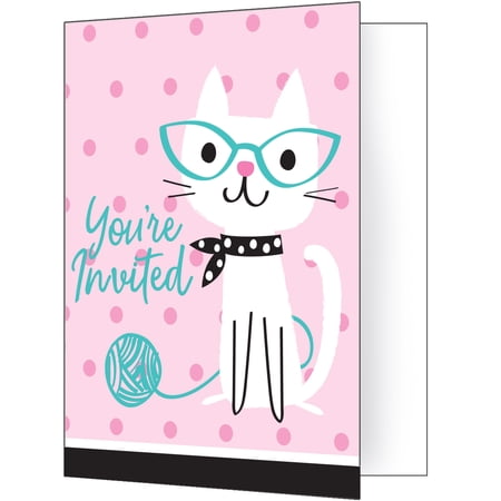 Cat Party Invitations, 8 pk Purr-Fect Party Invitations