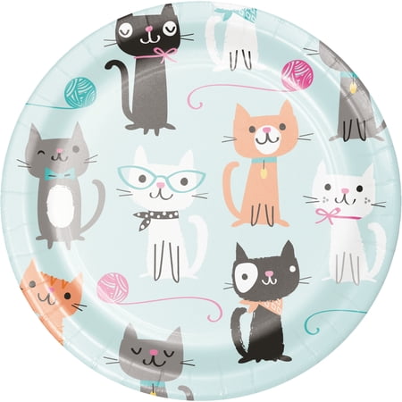 Cat Party Round Paper Dessert Plates 24 Count for 24 Guests