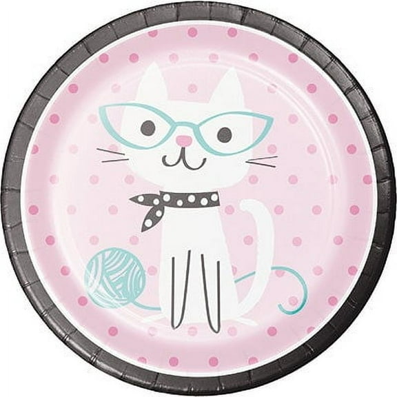 Cat Party Round Paper Plates 8 Count for 8 Guests