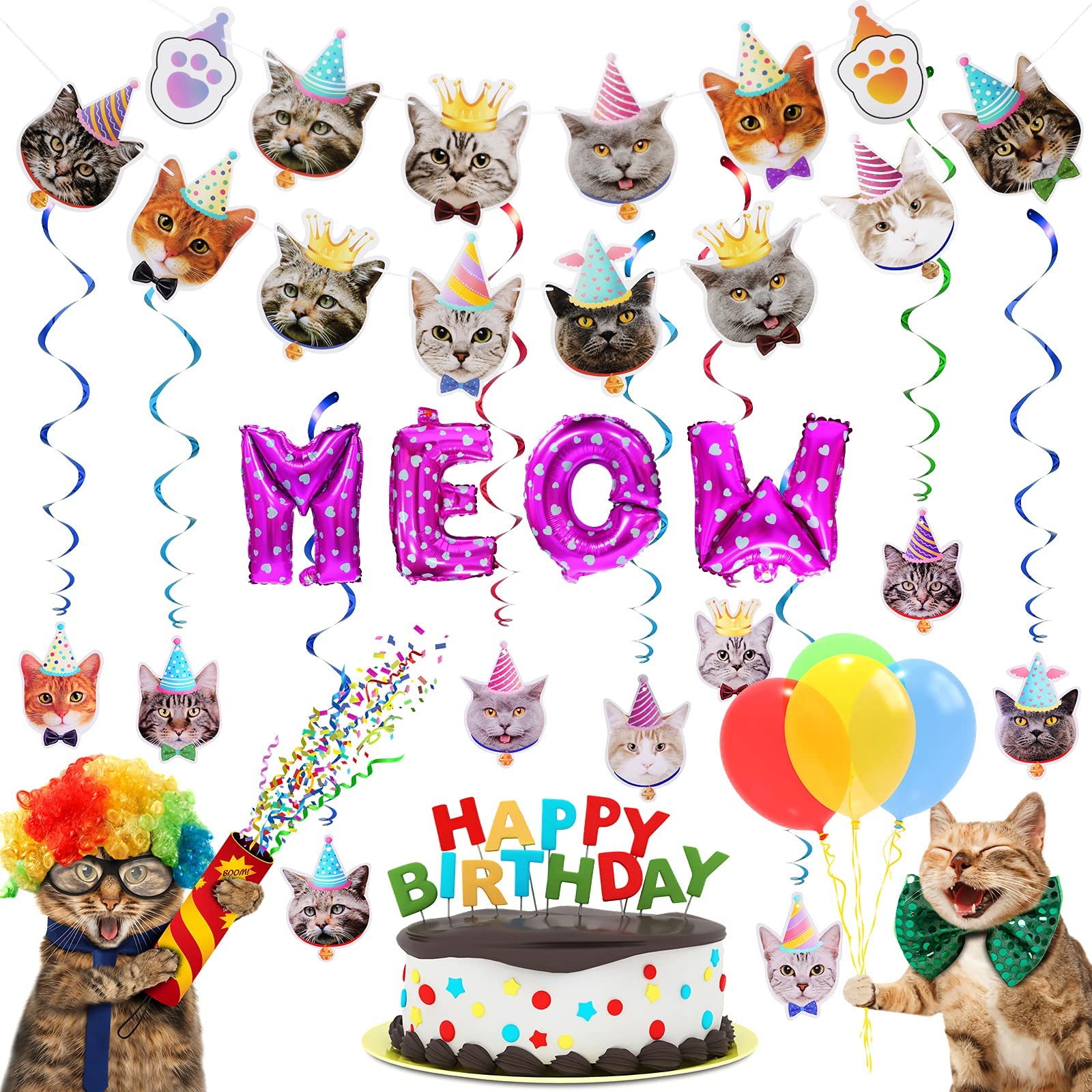 Cat Party Supplies Decorations Set Cat Face Party Banner MEOW Letter