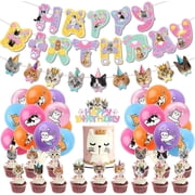 Cat Party Supplies Kitten Birthday Party Decorations Plates Napkins Cups Knives Spoons Forks Tablecloth Balloons Banner Cupcake Toppers for Cat Themed Birthday Party Supplies