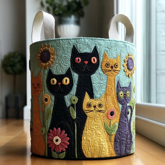 Cat Patchwork Quilted Laundry Basket
