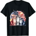 thumbnail image 1 of Cat Patriotic America Cats USA Flag Fireworks 4th Of July T-Shirt, 1 of 4