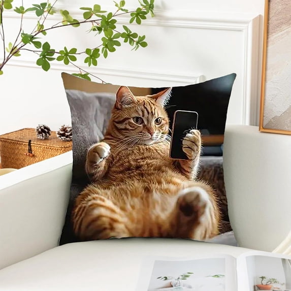 Cat Pattern Decorative Pillow Cover 18x18 Inch, Soft Square Throw Pillow Case with Hidden Zipper for Couch, Sofa, Bed, Home Decor (1 Piece)