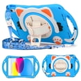 thumbnail image 1 of Cat Pattern Design Case for iPad 10th Gen 10.9" (2022),Heavy Duty Rugged Silicone Case with Swivel Ring Stand/Stable Kickstand/Shoulder Strap/Pencil Holder Case for iPad 10th Gen 10.9", Light Blue, 1 of 9