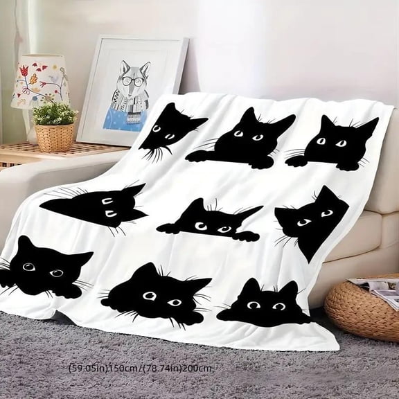 Cat Pattern Flannel Blanket, 1 Count Soft Comfortable Warm Throw, Air-conditioned Room Blanket, Warm Nap Blanket for Home & Office & Travel, Decorative Giftable Blankets