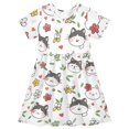 thumbnail image 1 of Cat Pattern Girls Short Sleeve Dress A Line Sun Protection Breathable Comfort Sundress 2T, 1 of 8