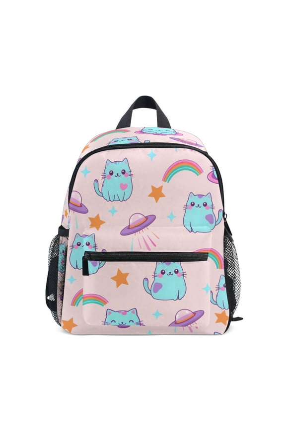 Cat Pattern Mini Backpack Cute Small Backpack with Chest Strap and Whistle Ages 3-8