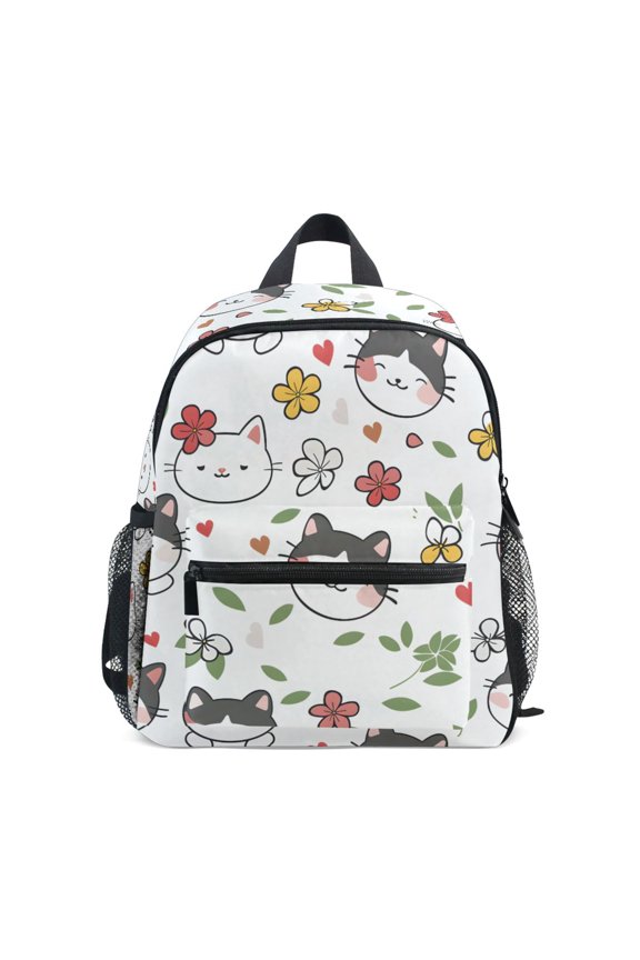 Cat Pattern Mini Backpack Cute Small Backpack with Chest Strap and Whistle Ages 3-8
