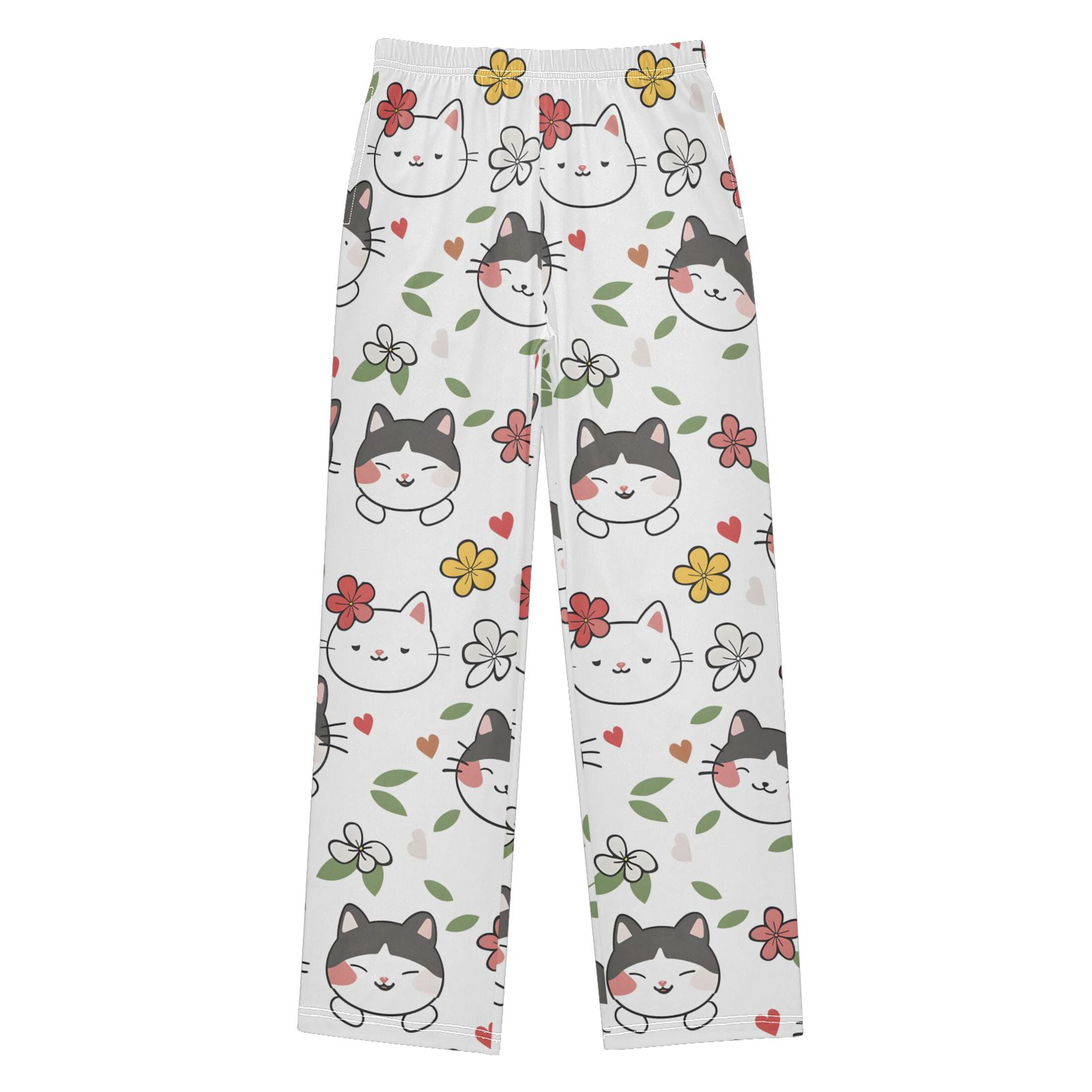 Cat Pattern Pajama Pants Soft Lightweight Lounge Pants Bottoms Sleep ...