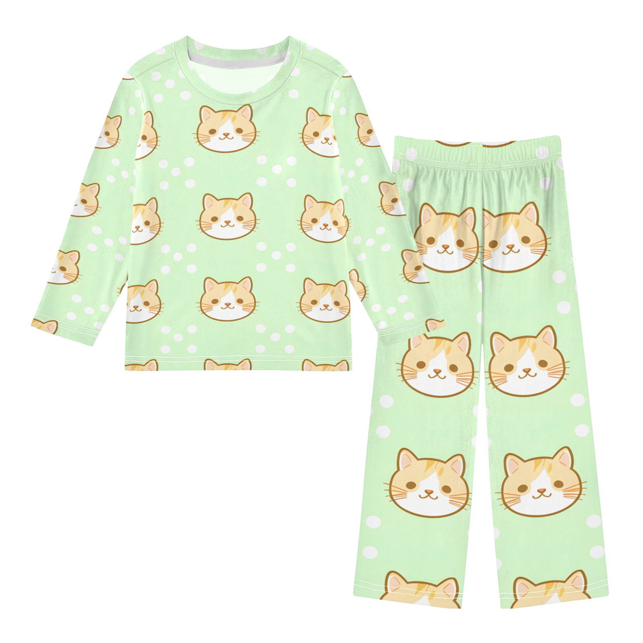 Autaum Patterns Cat Pattern Pajama Set Soft Warm Cozy Fleece 2 Piece Fall Winter ...