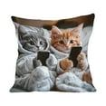 thumbnail image 1 of Cat Pattern Pillow Cover 17.7x17.7 Inch - Soft Cotton Decorative Case with Hidden Zipper, Fun Home Decor for Living Room, Bedroom & Sofa, 1 of 6