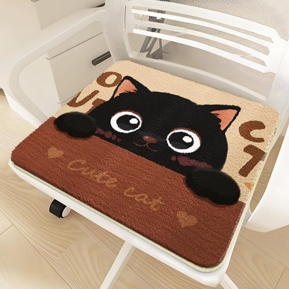 Cat Pattern Seat Cushion, Plush Chair Pad with Non-Slip Bottom, Soft Comfort Cushion for Chair Sofa(C)