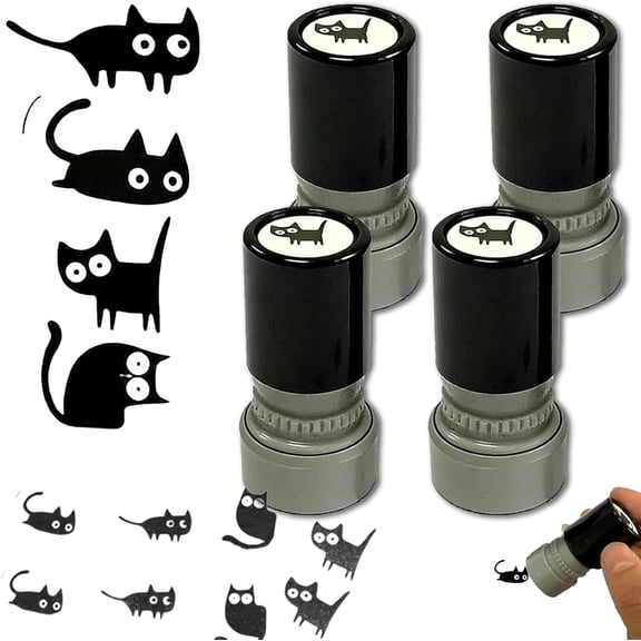Cat Pattern Stamp 4 Self-Inking Mini Kitten Stamps for Journals, Scrapbook, Card Making, Planner, DIY Letters(RL)