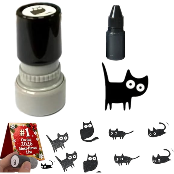 Cat Pattern Stamp, Cat Stamps Self Inking, Mini Kitten Stamp Set for Journals, Scrapbook, Cards & Teacher Rewards, Black Cats Decorative Stamps (#B)