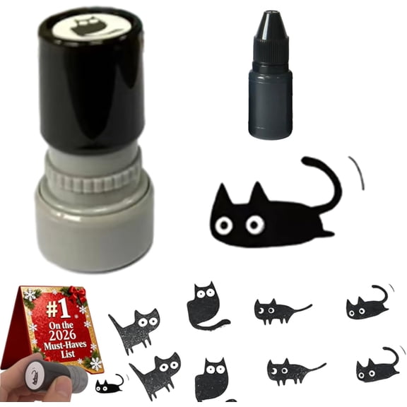 Cat Pattern Stamp, Cat Stamps Self Inking, Mini Kitten Stamp Set for Journals, Scrapbook, Cards & Teacher Rewards, Black Cats Decorative Stamps (#D)
