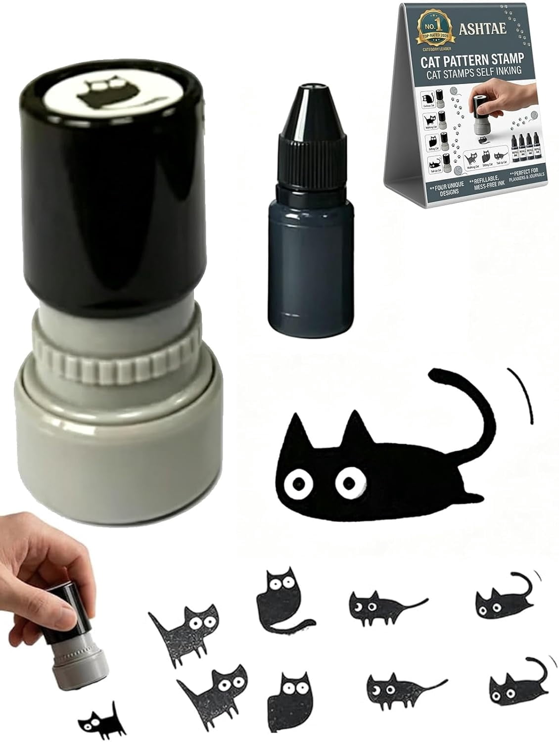 Cat Pattern Stamp Round Self Inking Stamp Scrapbooking Stamps Black ...