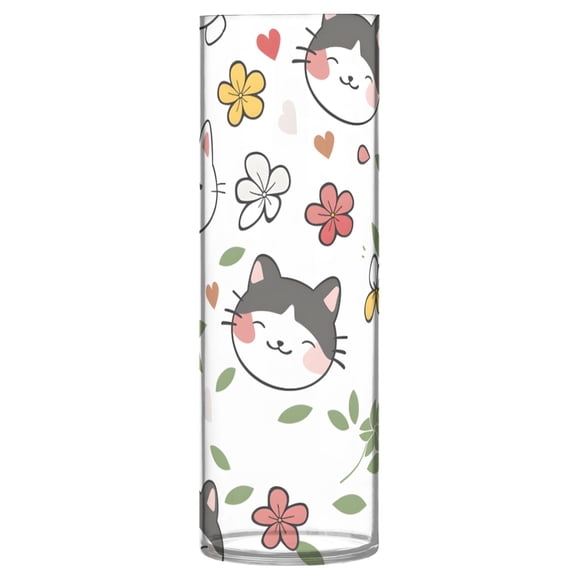 Cat Pattern Vase Flower Vase Clear Unbreakable Plastic Tall Decorative 11.8in