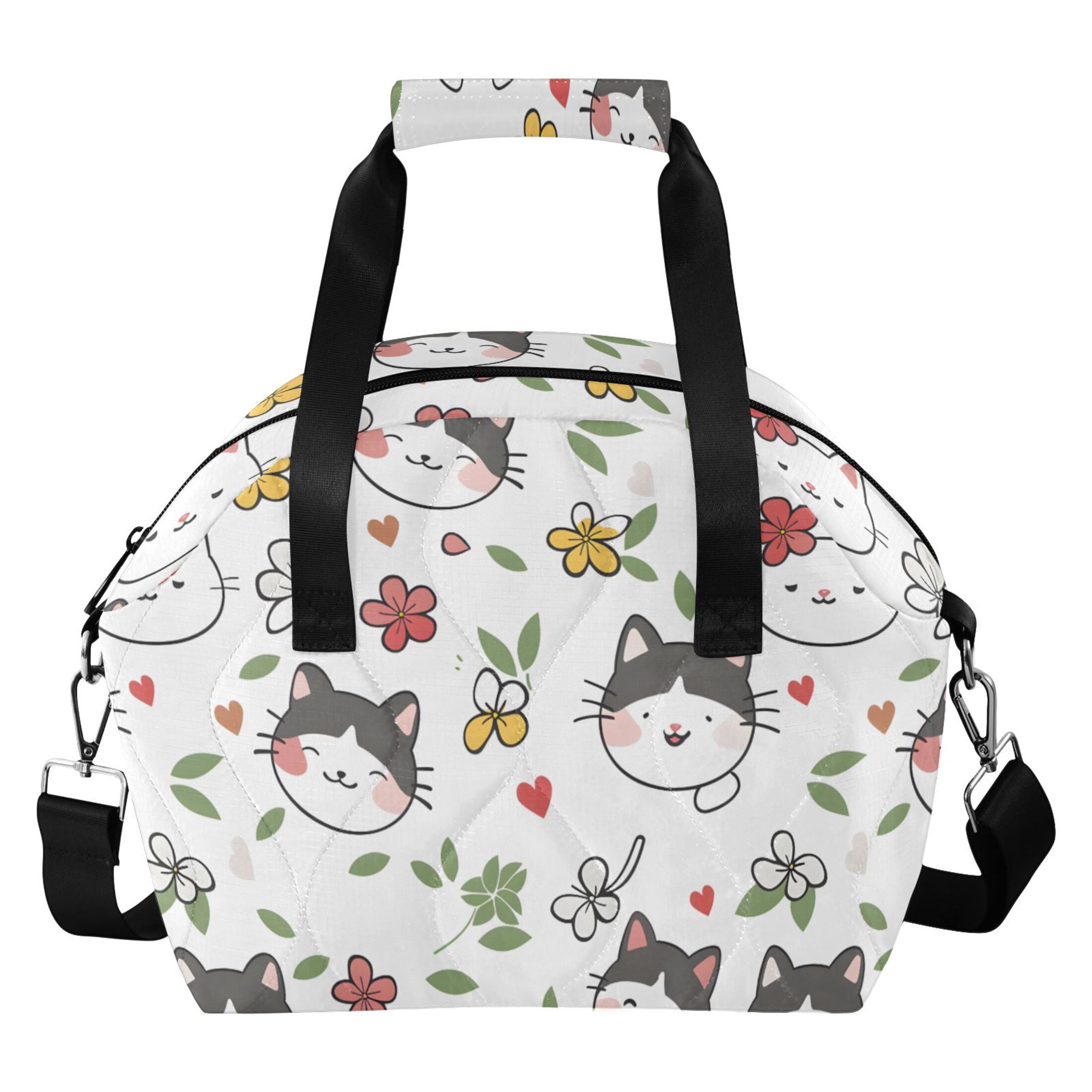 Cat Pattern Women Lunch Bag Quilted Insulated Water Resistant Tote for ...