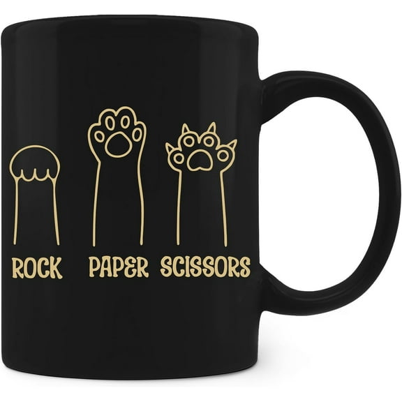 Cat Paw Black Coffee Mugs,Cat Coffee Mugs For Cat Lovers,Cute Cat Paw Coffee Mugs,Rock Paper Scissors Coffee Mug 11oz