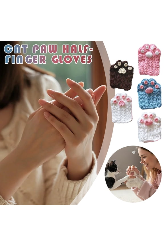 Cat Paw Crochet Gloves Half-Finger | Soft Warm Yarn | Cute Knit Mittens | Unique Streetwear Accessory | Eye-Catching Gift | Handcrafted Cozy Winter Fingerless Gloves