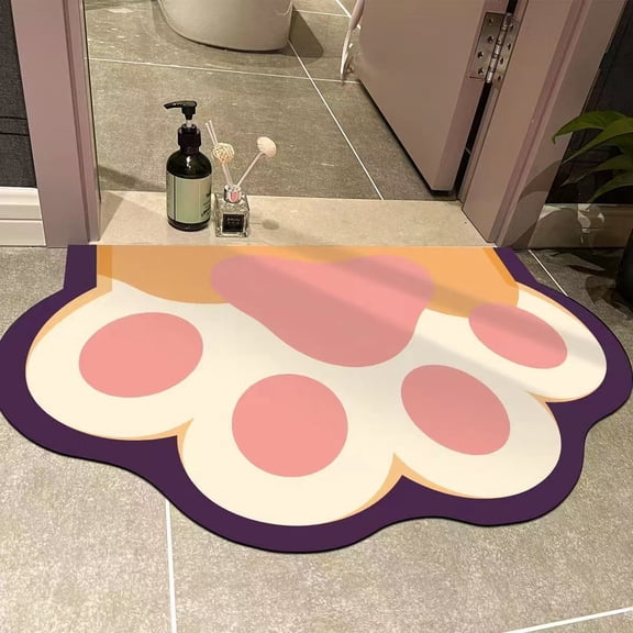 Cat Paw Diatomaceous Earth Bathroom Rugs, Cute Animal Absorbent Welcome Mats Entryway Rug Doormats for Kitchen Home Patio Bedroom