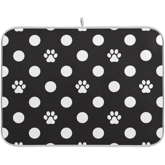 Cat Paw Dog Paw Foot Print Dots Absorbent Dish Drying Mat Large Microfiber Kitchen Countertop Table Protector Multi-Purpose Counter Rack Sink Drainer Pad (16" x 18")