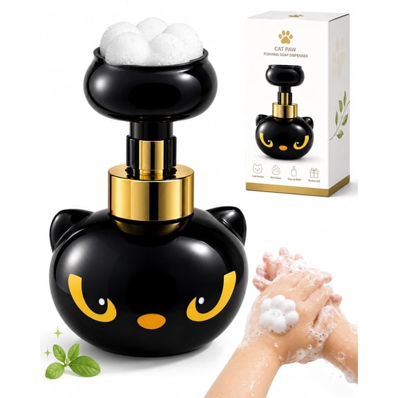 Cat Paw Foaming Soap Dispenser, Cute Black Cats Pawprint Pump Bottle