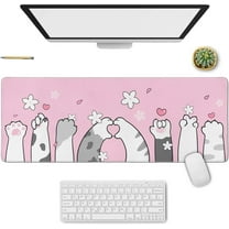 Cat Paw Gaming Mouse Pad for Desk, Extended Large Kawaii Cherry Blossom Mouse Pad, Pink Mousepad XL, Cute Sakura Mouse Pad Anime, Long Big Mouse Mat, Kawaii Decor Stuff Accessories, 31.5 X 11.8 Inch