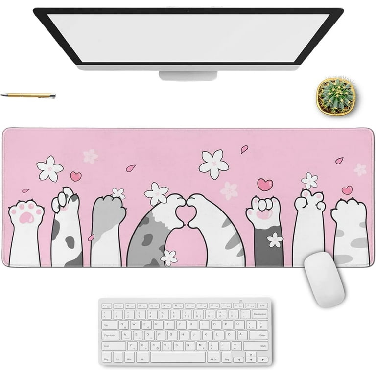 Cat Paw Gaming Mouse Pad for Desk, Extended Large Kawaii Cherry