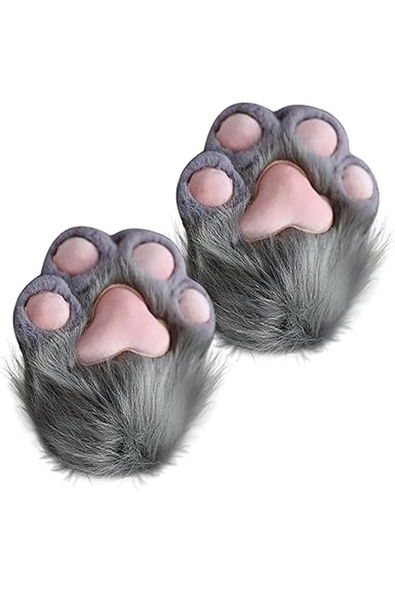 Cat Paw Gloves 1 Pair Plush Furry Mittens Cosplay Costume Gray