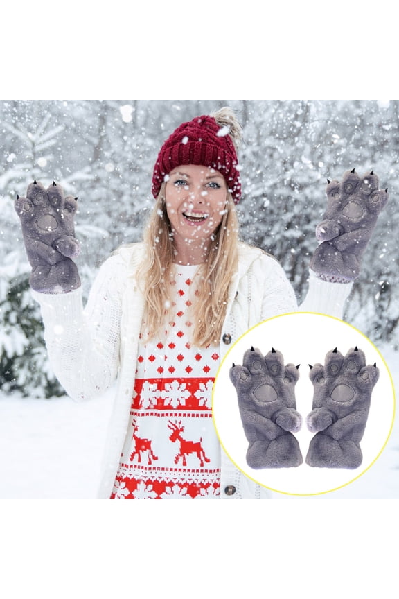 Cat Paw Gloves, Winter Plush Paw Keep Warm Mittens, Cosplay Costume Gloves for Birthdays, Holidays, or Special Occasion (Gray)