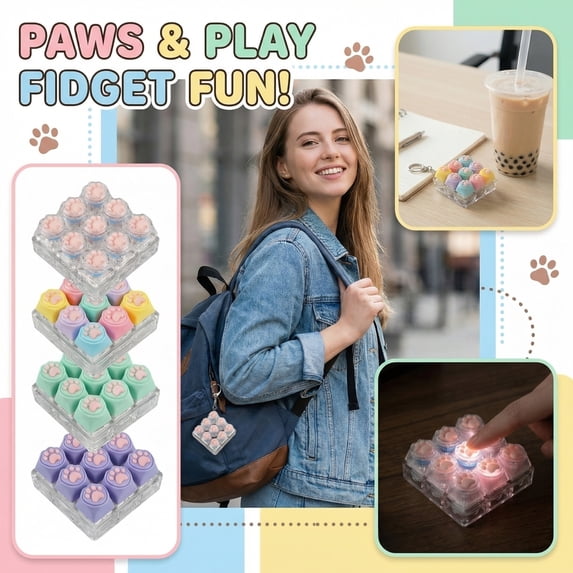 Cat Paw Keyboard Fidget Toys for Adults, 9-Key Clicky Keycap Fidget ...