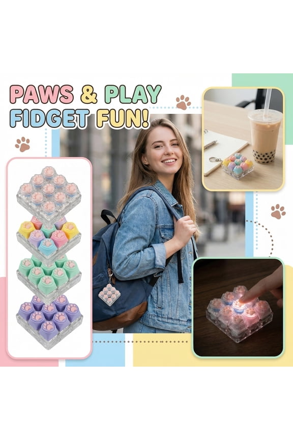 Cat Paw Keyboard Fidget Toys for Adults, 9-Key Clicky Keycap Fidget Keychain, ASMR Stress Relief Sensory Toy for ADHD, Anxiety, Work & Travel