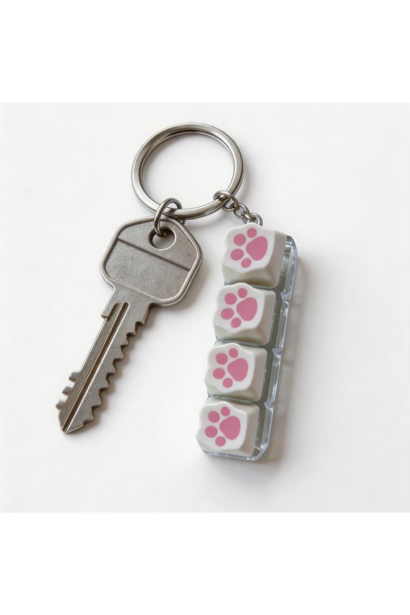 Cat Paw Keycap Fidget Clicker 4 Keys Light Up Keychain Cute LED Sensory Stress Relief Toy Portable Decompression Keyboard Button for Anxiety Relief