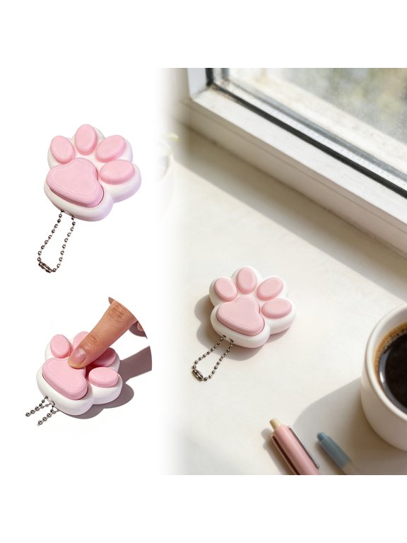 Cat Paw Mechanical Clicker Keychain Soft Silicone Paw Pads Tactile Fidget Toy Portable Pocket Stress Relief Sensory Clicking Ornament(Pink-6cm)