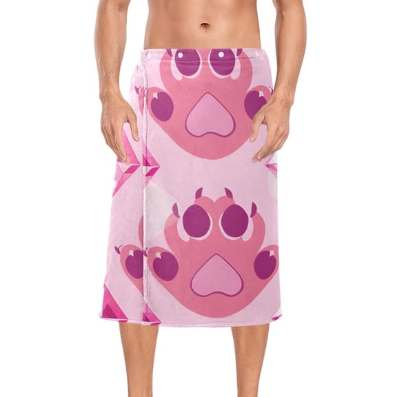 Cat Paw Pink Bath Towel Wrap for Man Adjustable Shower Wrap Button Closure Body Towel for Sauna Gym
