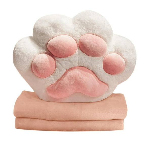 Cat Paw Plush Travel Pillow Blanket Combo, 3 in 1 Foldable Set with Hand Warmer Muff, Portable Soft Fluffy Blanket for Airplane Car Office Camping Nap Essentials & Home Decor