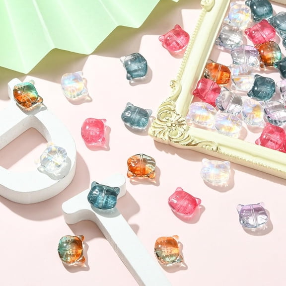 Cat Paw Print Glass Beads Set of 50, Crystal Cat Footprint Lampwork Beads 5 Styles, Pet Paw Loose Beads for DIY Jewelry Necklace Earring Bracelet Making