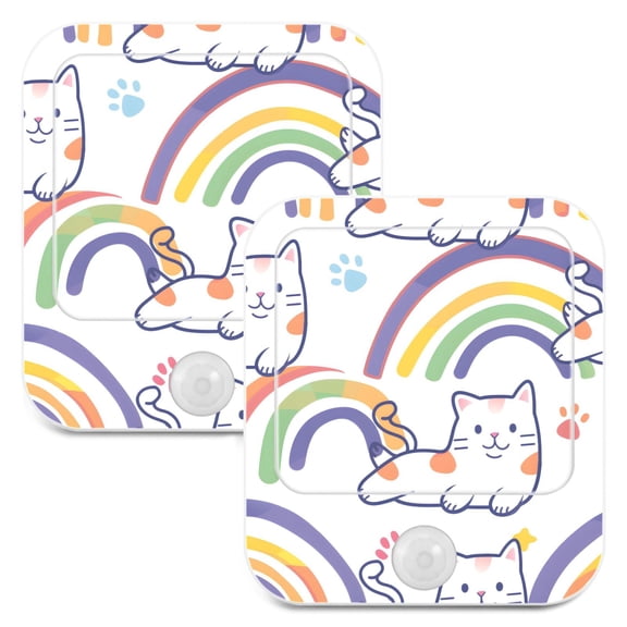 Cat Paw Print Rainbow 2 Pack LED Motion Sensor Night Light Plug into Wall Auto Dusk to Dawn Adjustable Brightness for Kids Bedroom Hallway Nursery Room