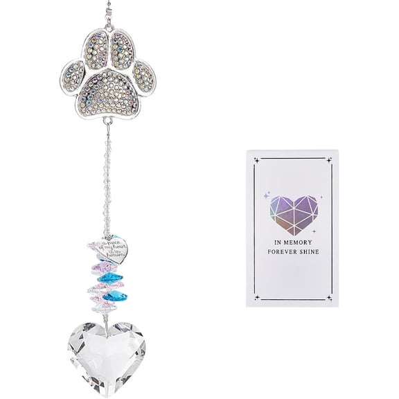 Cat Paw Print Suncatcher Crystals Prisms Silver Alloy Rhinestone Paw K9 Glass Tassels Pet Memorial Suncatcher for Pet Loss Sympathy Thoughtful Dogs Cats Remembrance Bereavement Decor grey