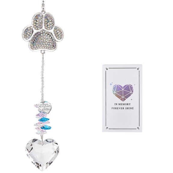 Cat Paw Print Suncatcher Crystals Prisms Silver Alloy Rhinestone Paw K9 Glass Tassels Pet Memorial Suncatcher