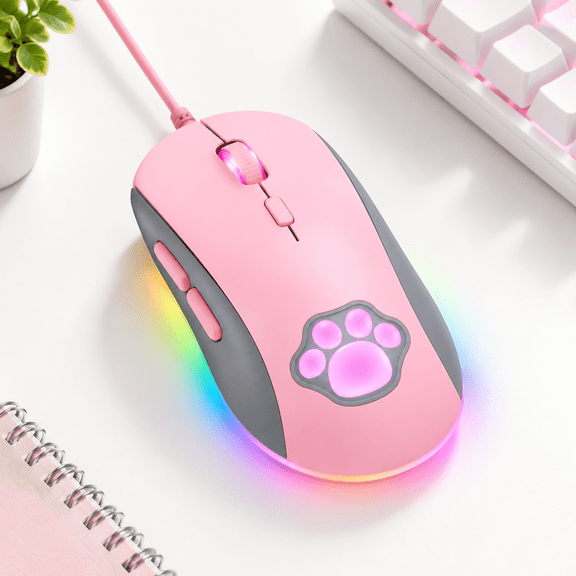 Cat Paw Rgb Gaming Mouse For Pc 7200 Dpi A Pink