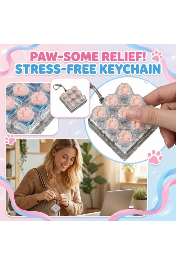 Cat Paw Shape Mechanical Keyboard Switch Fidget Keychain Clicky Button Stress Relief Toy Portable Sensory Keypad Accessory for Backpack White 2X2 Inch