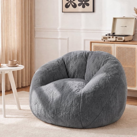 Cat-Paw-Shaped Bean Bag Chair, Extra-Large Faux Fur Sofa with Premium, Ultra-Soft Faux Fur, Comfortable Single-Person Reading and Relaxation Chair-Ideal Furniture,Dark Gray