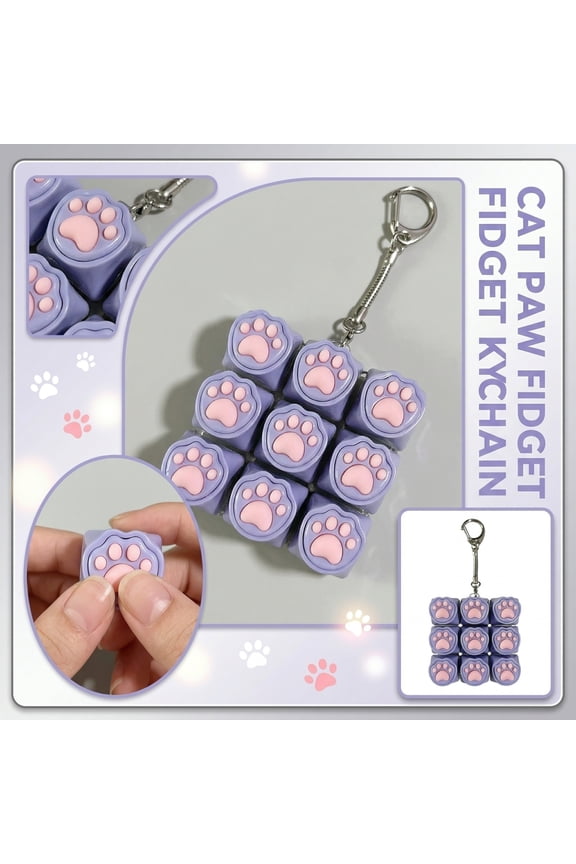 Cat Paw Shaped Fidget Keychain – Soft Silicone Sensory Keyring, Portable Anxiety Relief for Focus.