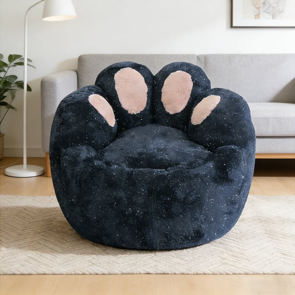 Cat Paw Shaped Lazy Sofa, Sparkling Soft Fabric, High Density Cushion, Non-Slip Base, Nice Look, Girls Aiment,Comfort Seat for Living, Bedroom and Rest,Navy Blue